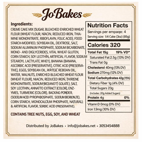 JO BAKES 12 oz (1 Banana Nut Loaf Moist HomemadeStyle Banana Bread, Fresh Baked Flavor, Loaf)