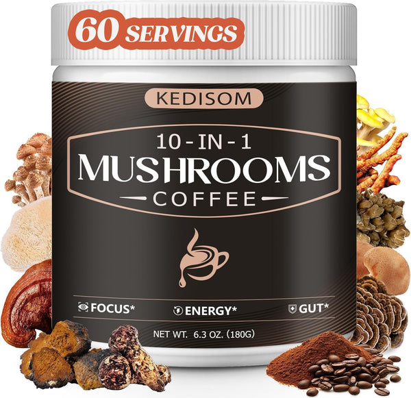 10 in 1 Mushrooms Coffee, Instant Mushroom Coffee Powder with Lion's Mane,