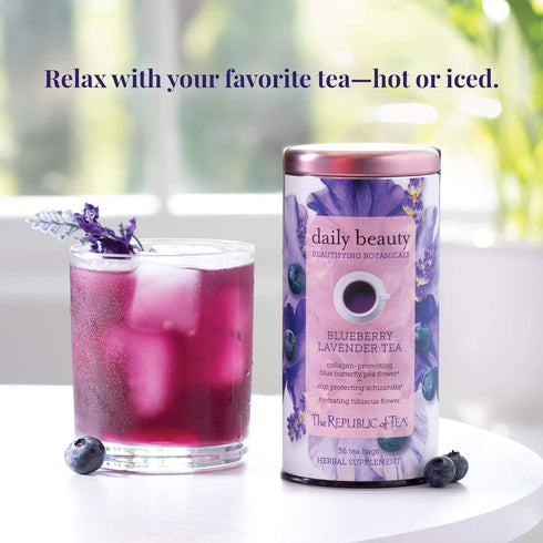 Bags(36 count) The Republic of Tea - Beautifying Botanicals Daily Beauty Blueberry Lavender Herbal Tea