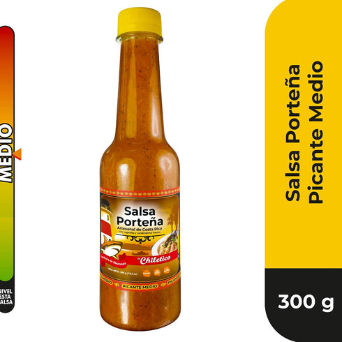 10.5 oz Salsa Portea by Chiletico Medium Heat Gourmet Sauce from Costa Rica Fresh & Spiced Flavor for Seafood