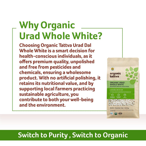 (4 lbs) Organic Tattva White Urad Dal Whole - Dried Lentils Organic, Gluten Free, Vegan & Kosher - Unpolished White
