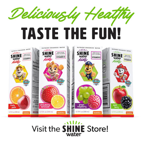 32-Pack Shine Water x Paw Patrol Apple Berry Juice Boxes with Vitamin D | No Added Sugar | Naturally Flavored Drinks