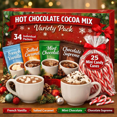 Generic Hot Chocolate Mix Variety Pack with Mini Candy Canes 34 Count Instant