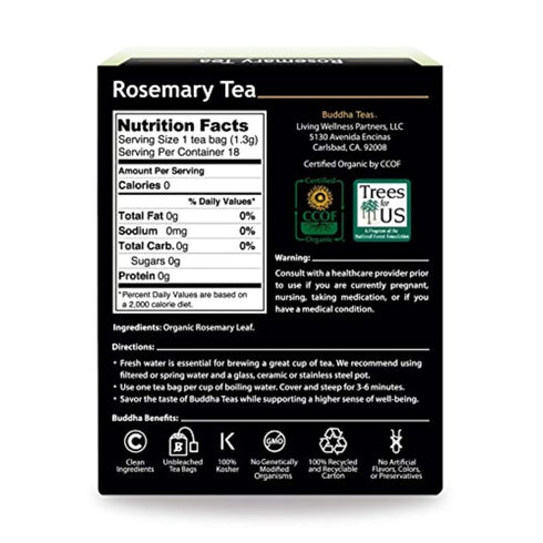 18 (Pack 1) Buddha Teas - Organic Rosemary Tea - Herbal Tea - Stimulating & System Regulating - With Antioxidants
