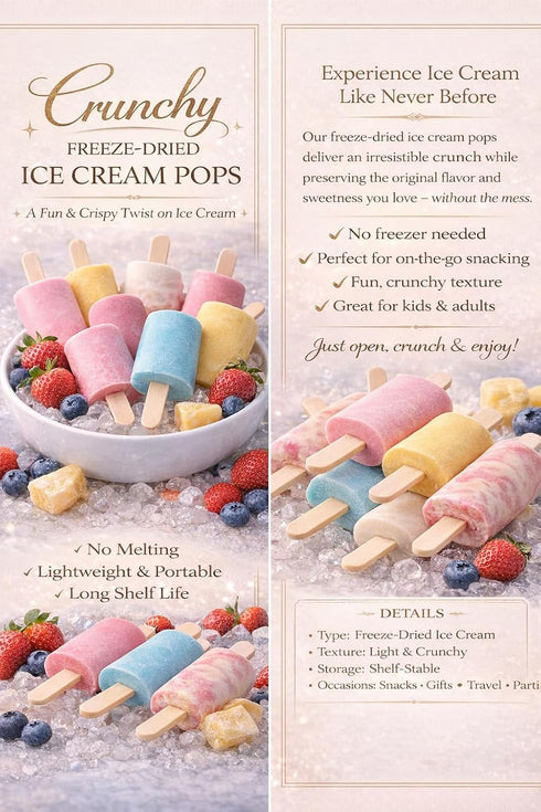 Generic 8 Freeze Dried Mini Ice Cream, Ecuadorian, Mini Popsicles, Assorted Flavors