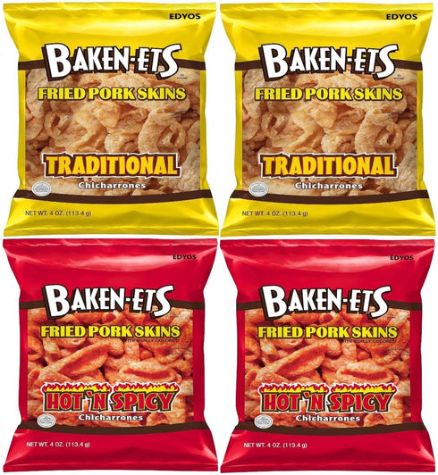 Fried Pork Skins Variety 4 - Pack (2) Traditional 4 oz and