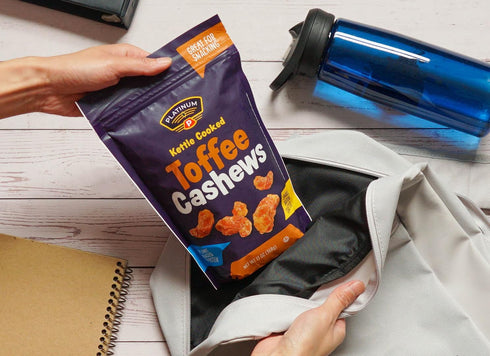 Platinum 13 oz Toffee Cashews - Plant Based Protein, Fiber, Healthy Snack - Roasted & Sweet Flavors - Nutritional Boost