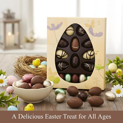 20 60% 7 oz Andy Anand Praline-Filled Chocolate Eggs Gift Box - Pieces, Cacao European Chocolate with Creamy Hazelnut