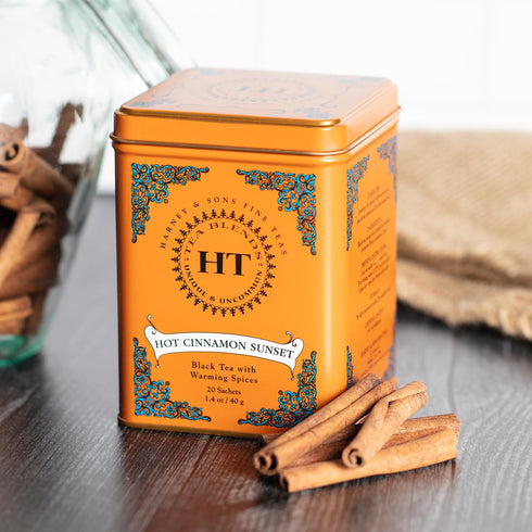 Sunset 20 (Pack 1) Harney & Sons Caffeinated Hot Cinnamon Black Tea with Orange and Cloves Tin Sachets