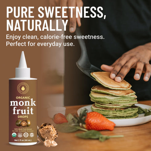 100% 2 oz Organic Monk Fruit Liquid Sweetener Drops, Pure Extract, Zero Sugar & No Erythritol, Original Flavor Liquid