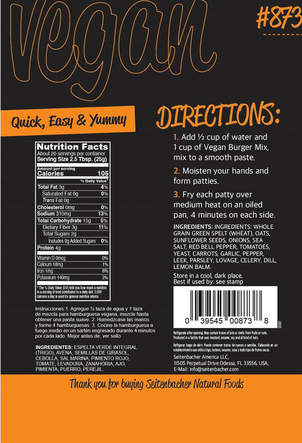 Seitenbacher 17.90 Vegan Burger Mix, Ounce
