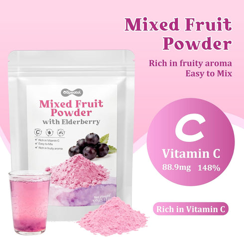 Elderberry Powder - Mixed Fruit Powder with Vitamin C, Sugar Free, No Additives Great Flavor for Drinks, Smoothie