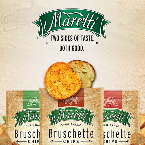 5 oz. (Pack 6) Maretti - Bruschette Chips with Tomato, Olives & Oregano - All Natural Oven Baked Bagel Chips - Good