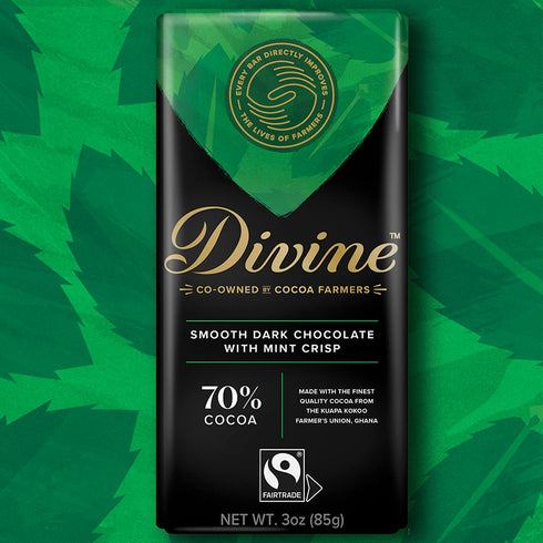 70% 3oz. (12 Pack) Divine Chocolate Bars - Dark Chocolate with Mint Crisp - Made with Fairtrade Cocoa, Natural