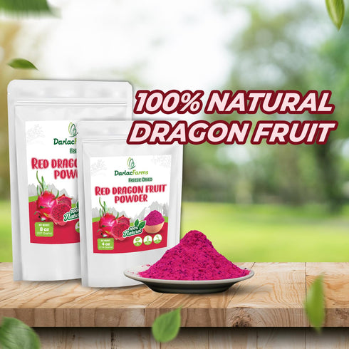 8Oz 100% DARLAC FARMS Freeze Dried Red Dragon Fruit Powder Real Pitaya Powder, No Sugar Added, Vegan & Gluten-Free
