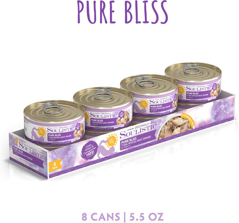 5.5oz Pack 8 Soulistic Originals, Pure Bliss Tuna Whole Meat Dinner in Gravy, Can