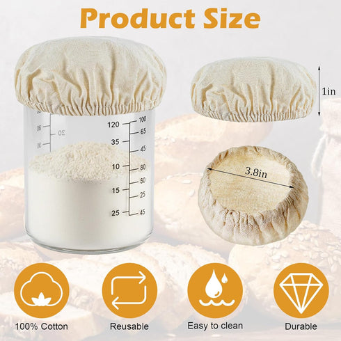 Shimmeroo 5PCS Cotton Sourdough Jar Cover, Reusable Sourdough Bread Proofing Starter Jar Cloth Covers for Most Glass