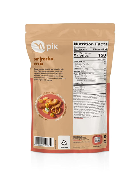 6 Oz, Yupik Sriracha Mix, Savory Crunchy Snack, Spicy Blend, BBQ Trail Mix, Protein Snacks, Cashews, Wasabi Peas