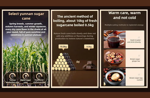MOORCHOCO (8.81oz) Pure Brown Sugar-Handmade dark brown sugar period-Sweetener for Cooking,Black Sugar from Yunnan