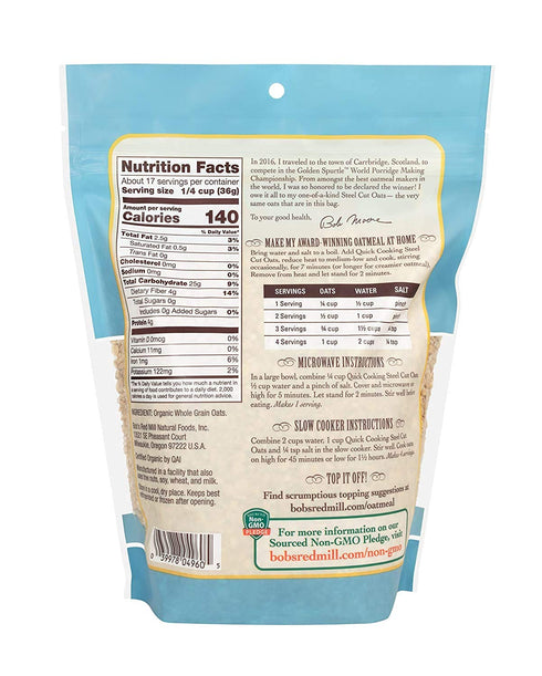 22 Bob's Red Mill Organic Quick Cook Steel Cut Oats, Ounce