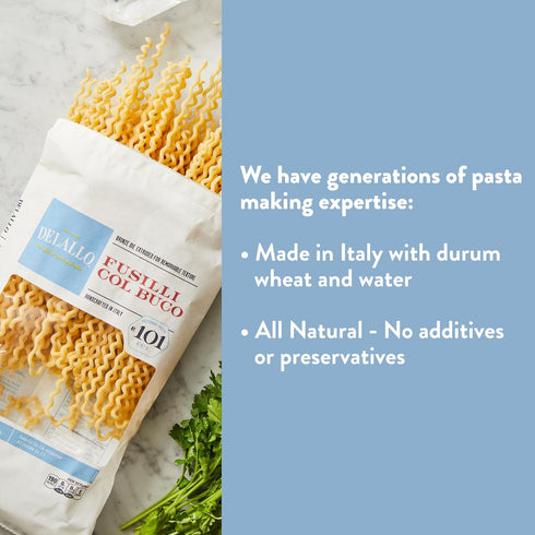 1 3 Pack, DeLallo Fusilli Col Buco Pasta, Pound Bag, Fusilli Lunghi Made with Durum Wheat Semolina Flour, Authentic