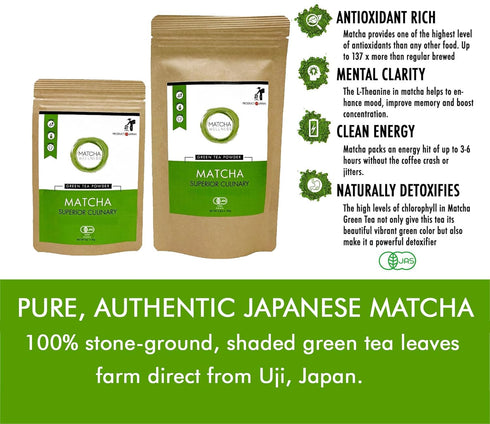Matcha Wellness Organic Matcha Powder, 3.5oz Culinary Grade from Kyoto – Authentic Green Tea for Lattes