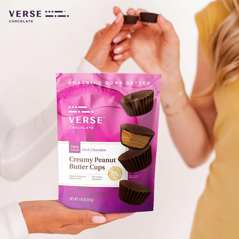 (3 Pack) 70% 2g 160 Verse Chocolate Peanut Butter Cups Dark Chocolate Keto Snacks w/ Fiber, Calories Creamy Peanut