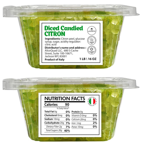 16oz Diced Candied Citron, Glazed Citron Peel For Baking, Candied Fruit or Fruitcake, Fruit Snacks, No GMO, Vegan
