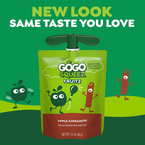 3.2 oz (Pack 48), GoGo squeeZ No Sugar Added Applesauce and Fruit Puree, Apple Cinnamon, Pouches of Fruit Snacks