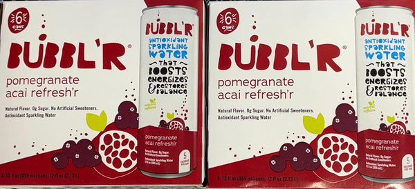 Generic BUBBLR Pomegranate Acai Refreshr Antioxidant Sparkling Water - 2 Pack, 12 Cans