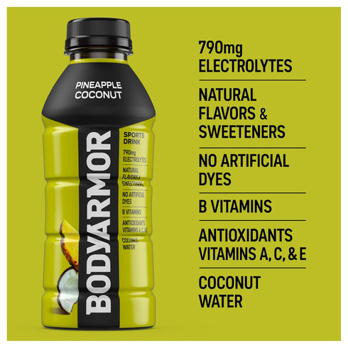 Potassium-Packed 16 Oz (Pack 12) BODYARMOR Sports Drink Sports Beverage, Pineapple Coconut, Coconut Water Hydration