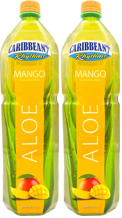 CARIBBEAN RHYTHMS Aloe Vera Drink with Aloe Pulp, Mango, 1.5L (Pack of 2)