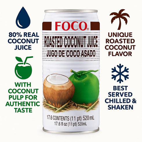 FOCO 17.6 Oz, Pack 12 Roasted Coconut Juice with Pulps Fl