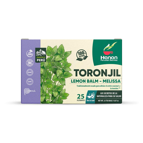 150 Hanan Peruvian Secrets Lemon Balm Tea (Toronjil) - Teabags of Herbal Tea - Melissa Herb for Relaxing Herbal Tea