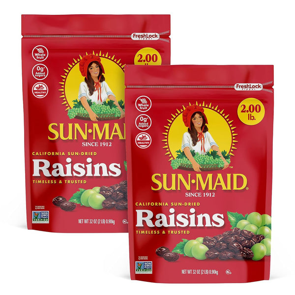 Sun-Maid California Sun-Dried Raisins - (2 Pack) 32 oz Resealable Bag -