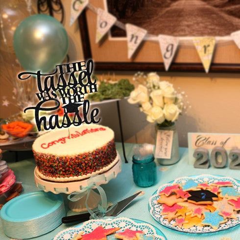 Congrats Grad 2025 Cake Topper, The Tassel was Worth The Hassle Graduation Party Decorations for High