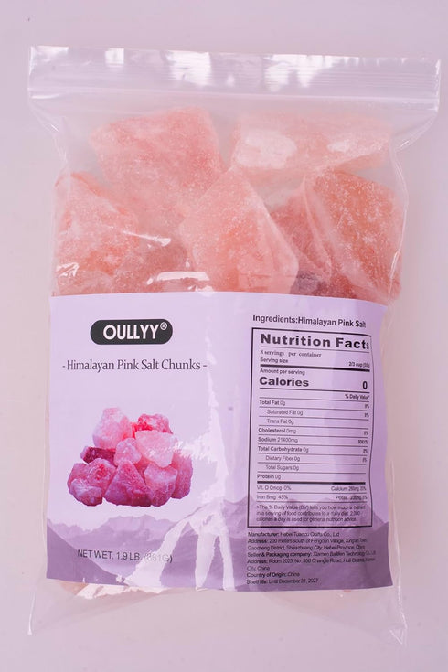 OULLYY 100% 1.2 2 Inches |1.9 Lbs Himalayan Pink Salt Chunks Natural Solid Mineral Rock Salt Chunks to Bag of Chunks
