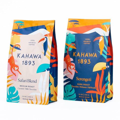 Kahawa 1893 Whole Bean Coffee Combo Pack Safari & Serengeti Blend (12