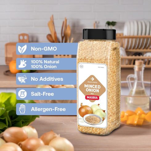 6 Oz. 100% Dependable Foods Minced Onion Jar - Natural, Kosher, Dehydrated Onion Flakes Convenient Versatile Seasoning