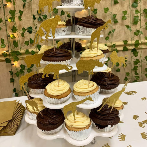 30 Pack Gold Glitter Jungle Safari Animal Cake Cupcake Toppers - Decorations for Baby Shower and Birthday Party