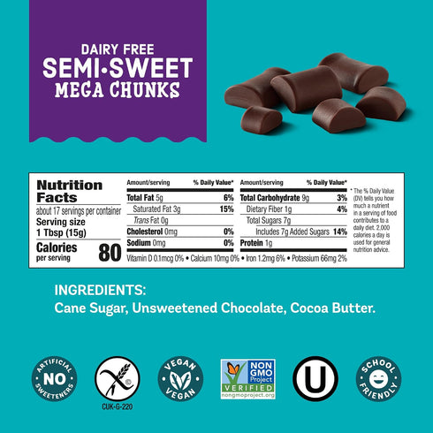 10 oz Enjoy Life Baking Chocolate Semi-Sweet Mega Chunks, Dairy Free, Soy Free, Nut Free, Non GMO, Gluten Free, Vegan
