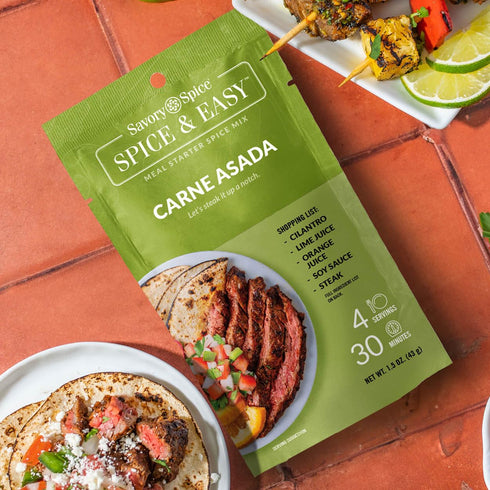 Savory Spice Carne Asada Spice & Easy Meal Starter, Carne Asada Seasoning Packet & Marinade Kit for Tacos, Net: 1.5 oz