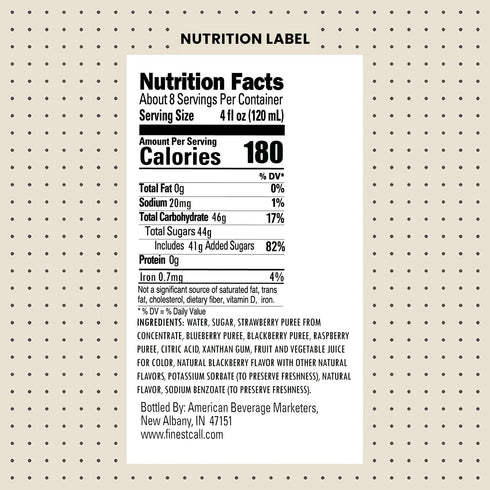 1 (33.8 Oz) Finest Call Premium Wild Berry Puree Drink Mix, Liter Bottle Fl
