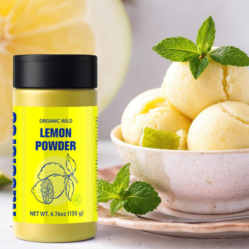 100% (4.76 oz, Organic Freeze-Dried Lemon Powder - Natural Citrus Food Coloring & Flavoring for Baking, Smoothies
