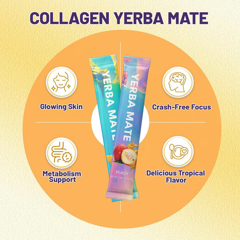 30 Yerba Mate Instant Tea Powder with Collagen & Vitamin C, Clean Energy for Glowing Skin & Crash-Free Focus, Gut