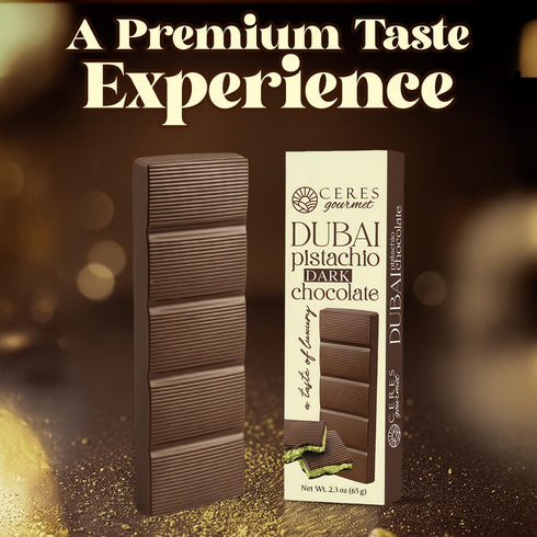 2.3 oz (65g) Ceres Gourmet Dubai Dark Chocolate Bar with Pistachio Cream and Kataifi, Gourmet Bitter Chocolate Candy