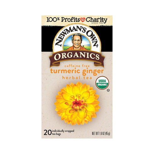 6 Pack 20 120 Newman's Own Organic Turmeric Ginger Herbal Tea, Caffeine-Free, Savory & Spicy Flavors Combined For The