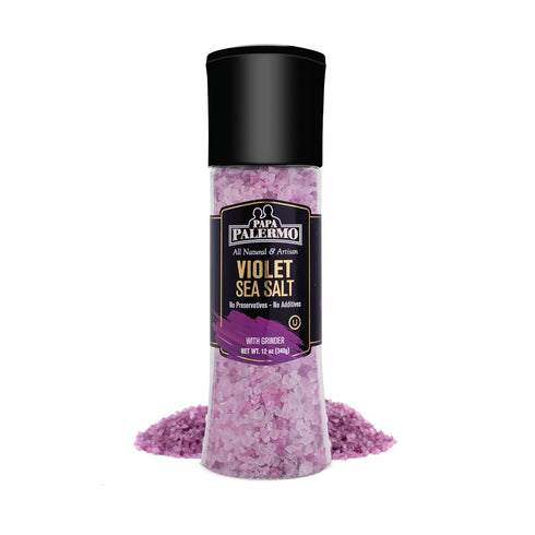 11.3oz Papa Palermo Grape Infused Violet Sea Salt with Grinder, Kosher, All Natural, No Additives