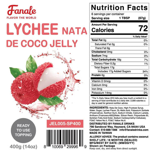 400 400g Fanale Coconut Jelly Topping nata de coco for Bubble Tea g | Lychee Jelly | for Boba Tea, Smoothies, Slushes