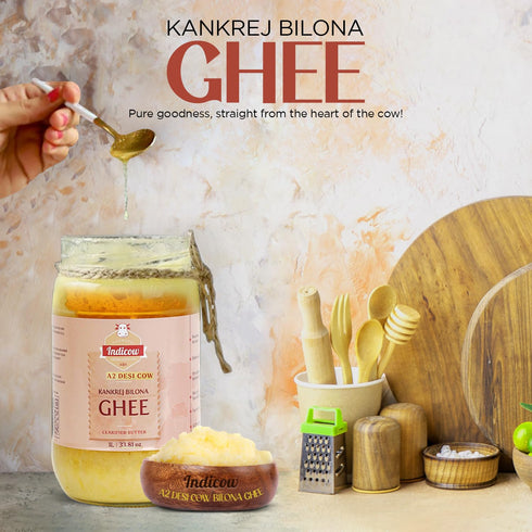 Indicow A2 (500ml (16.91oz), A2 a2 Desi Cow Ghee, Clarified Butter | Grass Fed Cows | Kankrej Cow Ghee) | Keto